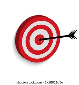 Arrow target. Dart board icon with an arrow in the middle. Image illustrating determination, good luck, success, good result. Vector illustration. Stock Photo.