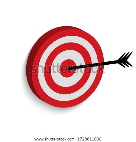 Arrow target. Dart board icon with an arrow in the middle. Image illustrating determination, good luck, success, good result. Vector illustration. Stock Photo.