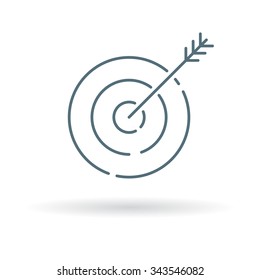 Arrow Target Icon. Aim Success Sign. Bullseye Symbol. Thin Line Icon On White Background. Vector Illustration.