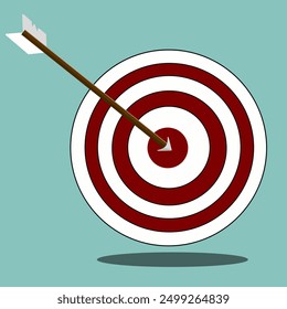 Arrow target icon. Arrow hitting in the target center of dartboard. Modern flat style. Goal achieve or Business success concept. website design, logo, app, UI. 