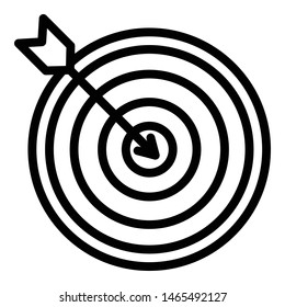 An arrow at a target icon. Outline an arrow at a target vector icon for web design isolated on white background