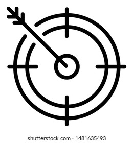 Arrow in target icon. Outline arrow in target vector icon for web design isolated on white background