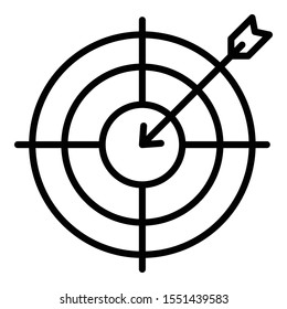 Arrow in target icon. Outline arrow in target vector icon for web design isolated on white background
