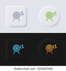 Conjunto de iconos de destino de flecha, botón de neumorfismo Multicolor Diseño de interfaz de usuario suave para diseño web, IU de aplicación y más, Button, Vector.
