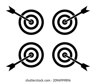 Arrow in einem Symbol deiner Wahl. Vektorgenaues Zielbild auf flacher Dartboard-Illustration. Genauigkeit zielte auf die Geschäftsstrategie ab. Arrow Treffpunkt des Ziels. Wettbewerb Sport Herausforderung.Hervorragendes Zielkonzept