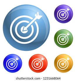 Arrow in target icons set vector 6 color isolated on white background
