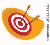 arrow and target illustration. archery targets with a variety of shots. The arrow that pierced right in the middle of the target. A failed arrow miss hits the bullseye.