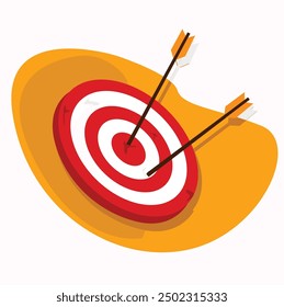 arrow and target illustration. archery targets with a variety of shots. The arrow that pierced right in the middle of the target. A failed arrow miss hits the bullseye.