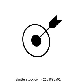 Arrow at target line icon in black. Successful shot in the darts. Flat style isolated symbol, used for: illustration, minimal, logo, mobile, app, emblem, design, web, site, ui, ux. Vector EPS 10