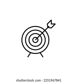 Flecha en el icono Línea de destino. Señal del vector dibujada con línea delgada negra. Trazo editable. Perfecto para la interfaz de usuario, aplicaciones, sitios web, libros, artículos 