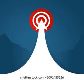 arrow to a target location over a blue background. concept graphic