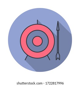 -Pfeil und ein langes Schattensymbol. Einfache farbige Vektorgrafik von Web-Icons für i und ux, website oder mobile Anwendungen