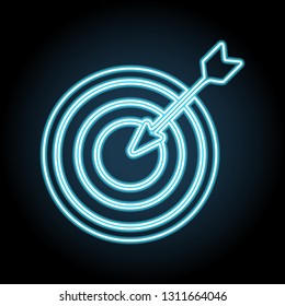 arrow in target neon icon. Simple thin line, outline vector of web, minimalistic icons for UI and UX, website or mobile application