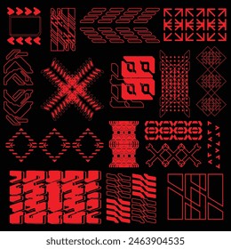 arrow techwear for cyberpunk scifi gaming fabric textile seamless pattern sticker template with collection set, 2d vector illustration rendering