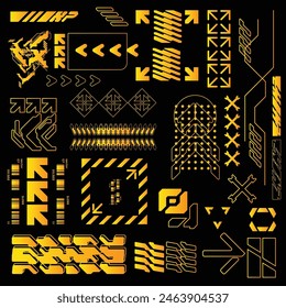 arrow techwear for cyberpunk scifi gaming fabric textile seamless pattern sticker template with collection set, 2d vector illustration rendering