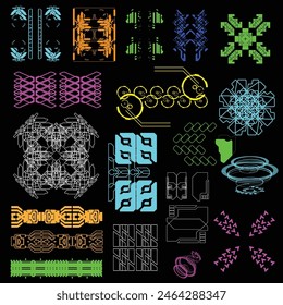 arrow techwear for cyberpunk scifi gaming fabric textile seamless pattern sticker template with collection set, 2d vector illustration rendering