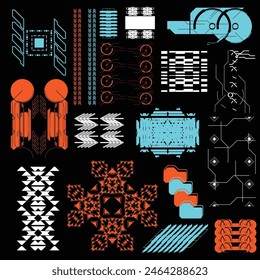 arrow techwear for cyberpunk scifi gaming fabric textile seamless pattern sticker template with collection set, 2d vector illustration rendering