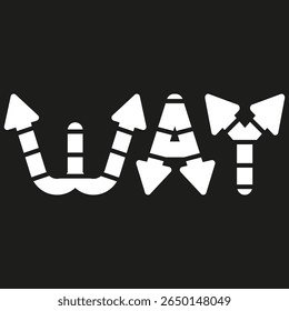 Arrow text icon. Guide vector symbol. Black shape design. Bold path element.