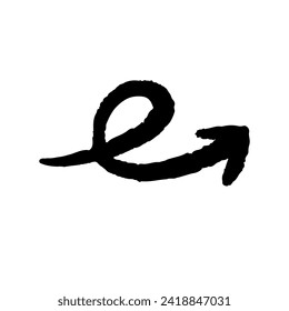 Arrow. Textured black arrow with a curl on a white background. The arrow points to the left.