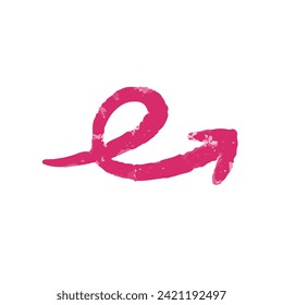 Arrow. Textured pink arrow with a curl on a white background. The arrow drawn in lipstick points to the left.