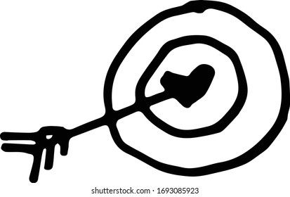 The arrow that goes straight in the middle of the target. Doodle vector.