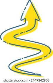 An arrow that winds and curves, directions