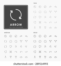 arrow thin, medium and bold outline icons