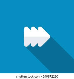 Arrow of three right grouped filled arrows icon. Modern design flat style icon with long shadow effect