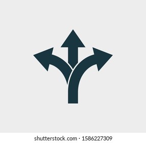 Arrow, three way, direction icon. Vector illustration, flat design