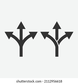 Flecha hacia tres direcciones aislado de diseño plano ilustración vectorial sobre fondo blanco.