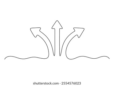 Arrow, three-way, direction icon. Continuous one line drawing vector illustration