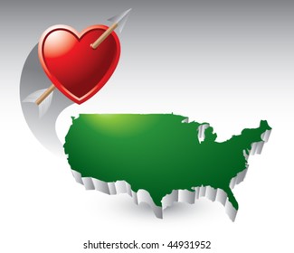 arrow through heart over green united states icon