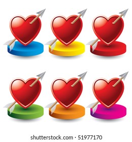 arrow through heart round colored discs