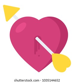 An arrow through heart symbolising cupid heart sign
