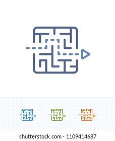 Arrow Through Maze - Contrast Dash Icons. A professional, pixel-aligned icon.