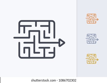 Arrow Through Maze - Pastel Stroke Icons. A professional, pixel-aligned icon.