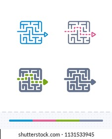 Arrow Through Maze - Vibrant Icons. A professional, pixel-aligned icon.