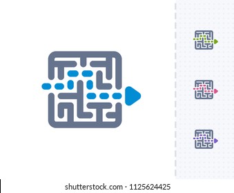 Arrow Through Maze - Vibrant Imprint Icons. A professional, pixel-aligned icon.