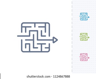 Arrow Through Maze - Vibrant Stroke Icons. A professional, pixel-aligned icon.