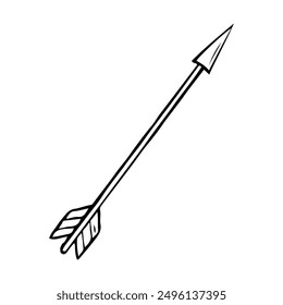Una flecha para lanzar arco dibujado a mano en estilo doodle. Tiro con arco en el objetivo. Tiro deportivo. Caza. Ilustración de arte de línea de Vector.