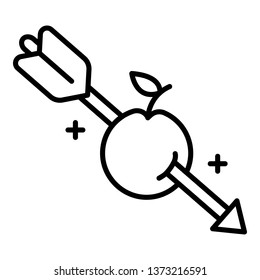 Arrow thru apple icon. Outline arrow thru apple vector icon for web design isolated on white background