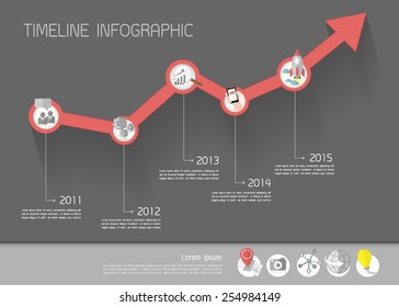 Arrow timeline infographic with flat icons set.