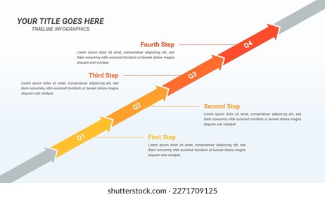 Arrow Timeline Infographic Presentation Template with Four Quarters Options or Steps for One Year Forecast, Business Presentations, Finance Reports, Business Planning, and Yearly Reports.