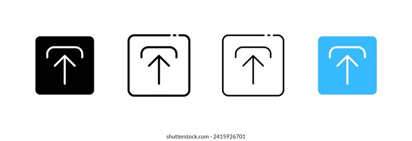 Arrow to the top icon. Different styles, up arrow unloading icons. Vector icons