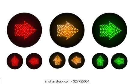 arrow traffic lights with red, yellow and green lamps on. Illustration vector