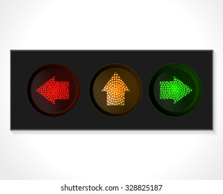arrow traffic lights with red, yellow and green lamps on. Illustration vector