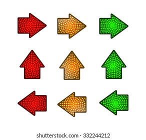 arrow traffic lights with red, yellow and green lamps on. Illustration vector