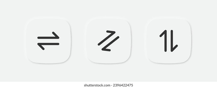 Arrow transfer icon. Two arrows exchange symbols. Send and return money signs. Double move icons. Swap symbol. Vector isolated sign.