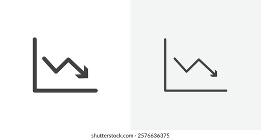 Arrow trend-down icon set in black flat solid and outlined style.