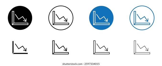 Arrow trend-down icon set in black and blue colors on white background